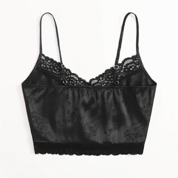 Crop satin cami with lace - Picture 2 of 8